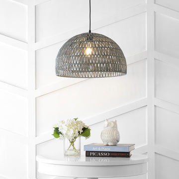 Campana 20" Bohemian Modern Woven Rattan/Iron LED Pendant